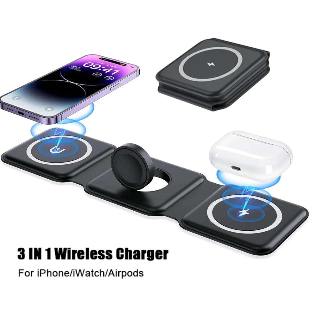 Support de chargeur magnétique sans fil 3 en 1, 100W, iPhone 15, 14, 13, 12Pro Max, Airpods, iWatch, charge rapide sans fil, station S6