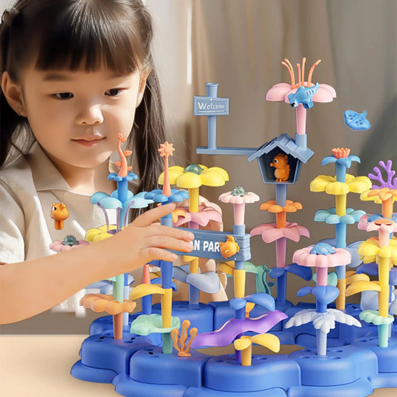 DIY Flower Garden Building Toys for Kids Preschool Children Puzzle Toy Underwater World Ocean Park Assembled Building Blocks Set