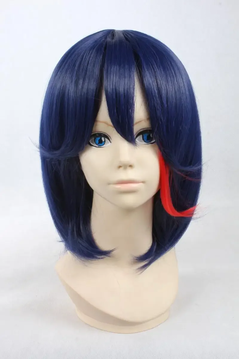 High Quality Anime KILL la KILL Matoi Ryuko Short Blue With Red Heat Resistant Hair Cosplay Costume Wig + Track + Wig Cap