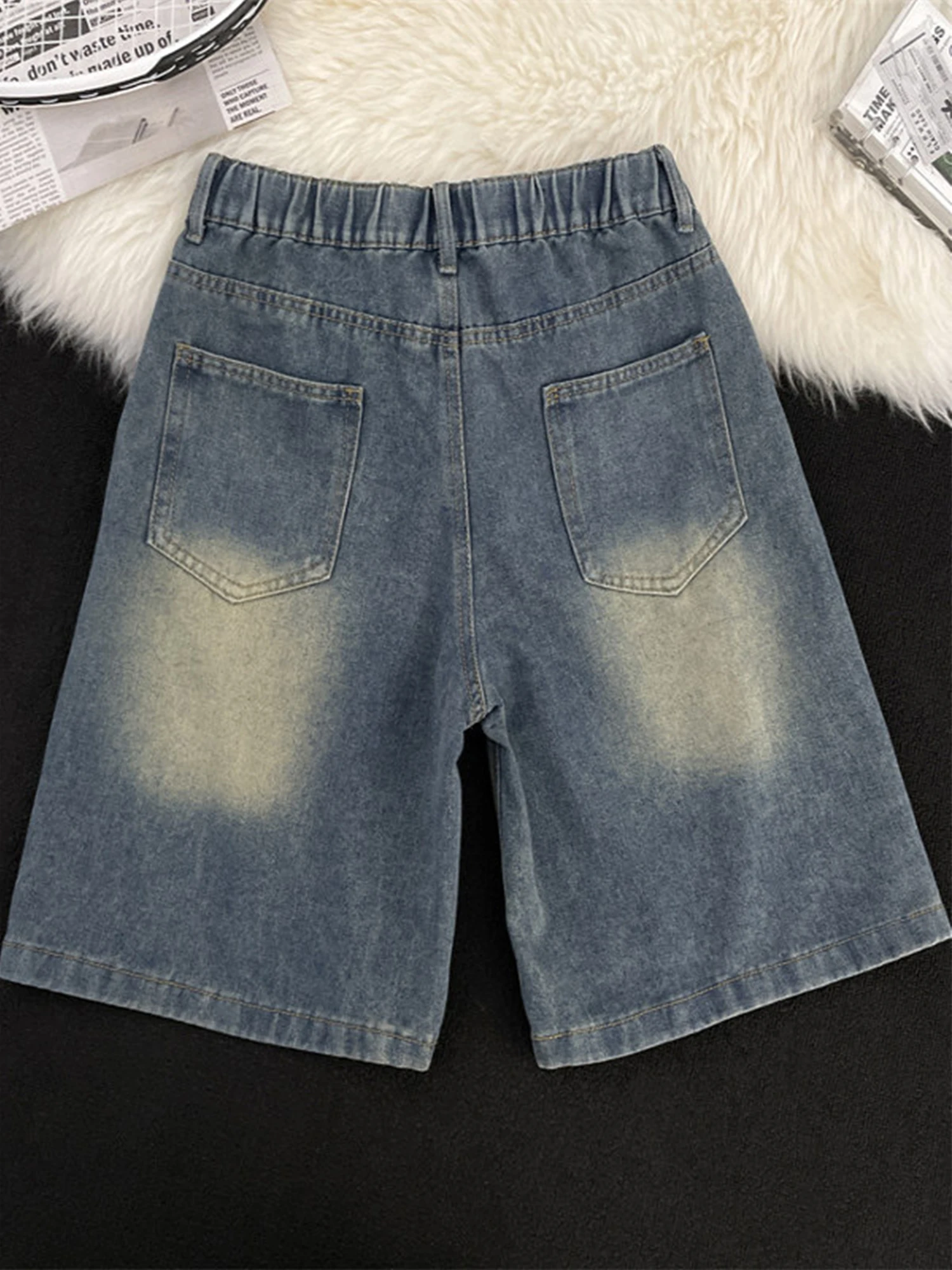 Women's Blue Knee Length Denim Shorts Vintage 2000s Y2k Gyaru Oversize Jeans Shorts Hot Cowboy Pants Shorts Spring Summer 2026