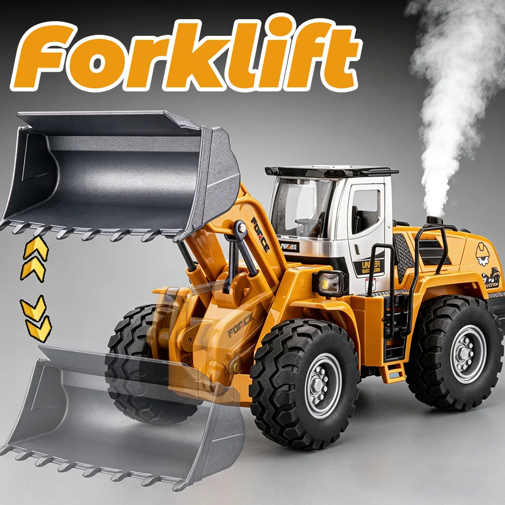 

1:32 Engineering Forklift Miniature Models Alloy Diecast Toys Car Sound Light with Spray Doors Opened Cars Friend's Holiday Gift