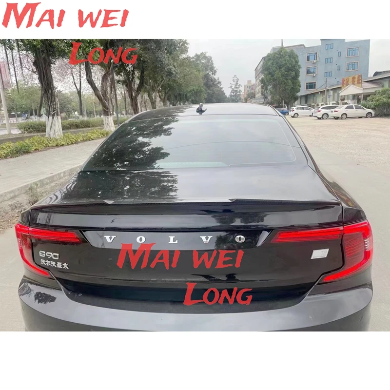 볼보 S90 2018 프라이머 컬러 자동차 테일 윙 장식 볼보 S90 용 뒷 트렁크 스포일러 용 고품질 탄소 섬유 스포일러