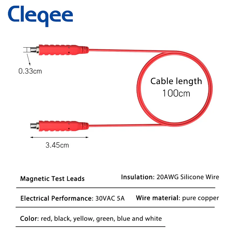 Cleqee-Cables de prueba de silicona magnética, puente magnético de bajo voltaje, Cables de 1M para prueba de HVAC, 30VAC 5A, T10005, 6 uds.