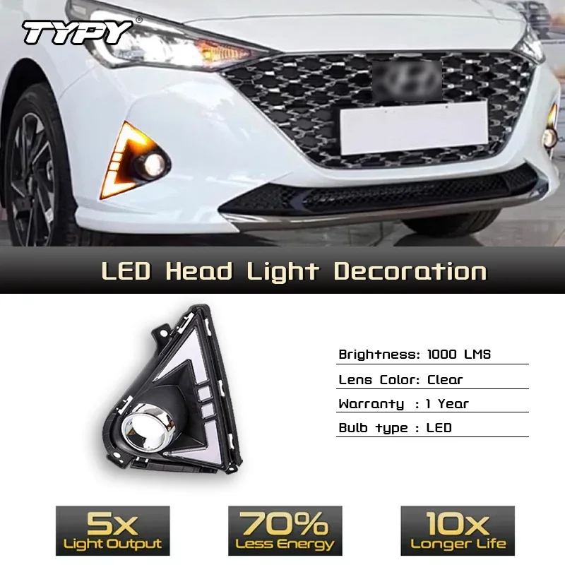 

TYPY Car LED Fog Lamp For Hyundai Accent Solaris 2020-2022 Car LED Daytime Running Light Dynamic Turn Signal Auto Accessories