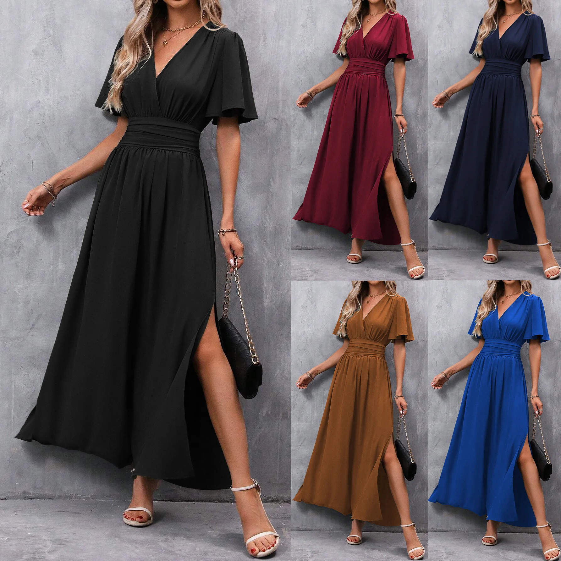 

Elegant temperament, flying sleeves, waist with high slit dress, long women's clothing
