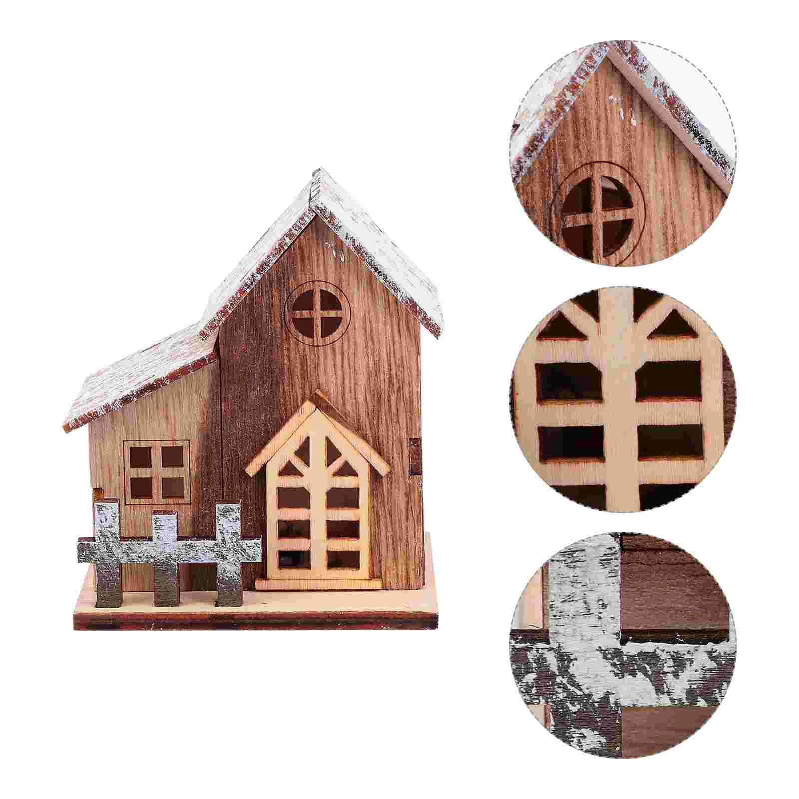 LED Wooden Cabin Christmas Wreath Xmas Decoration Hanging Pendant USB Ornament Glowing House for Christams Vacation Luminous