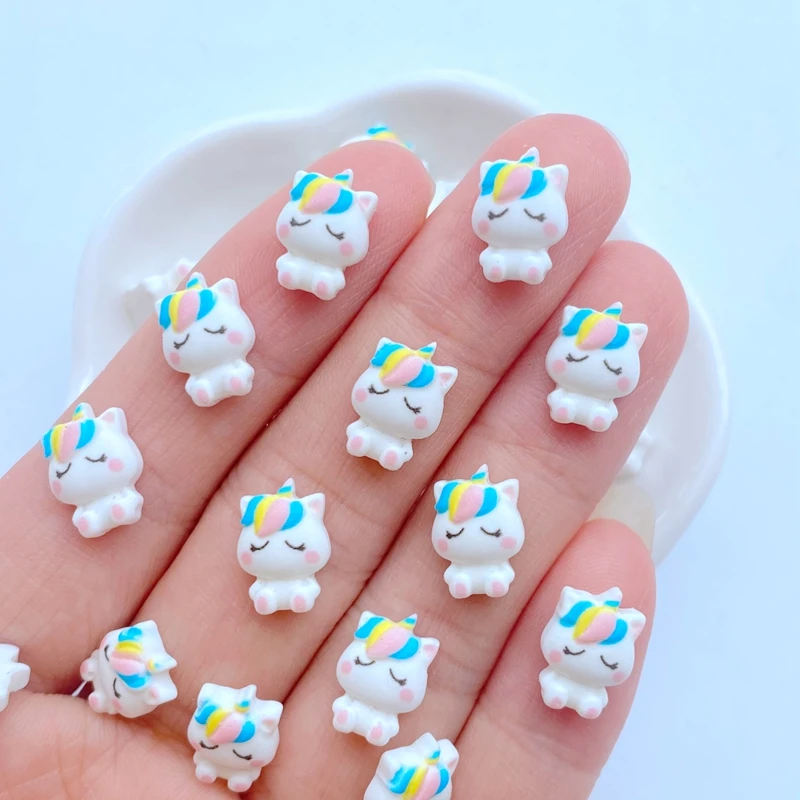 30Pcs New Cute Mini 8*12mm Mini Unicorn Series Resin Flatback Cabochon Ornament Jewelry Making Hairwear Accessories