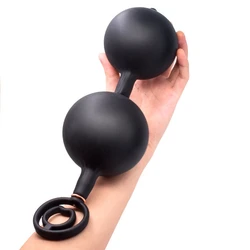 Go Out Anal Butt Plug Inflatable with 2 Steel Balls and Cock/Penis Ring for Anus Expander/Dilator for Unisex Outdoor Sex Play