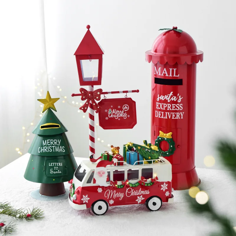 Christmas decorations wrought iron mailbox sleigh car snowman hotel store front desk decoration