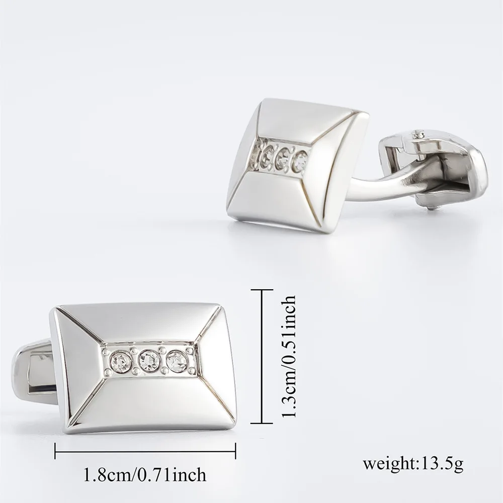 Silver Plated Three Crystal Inlay Tie Clip & Cufflinks Set Men Business Formal Suit Accessories