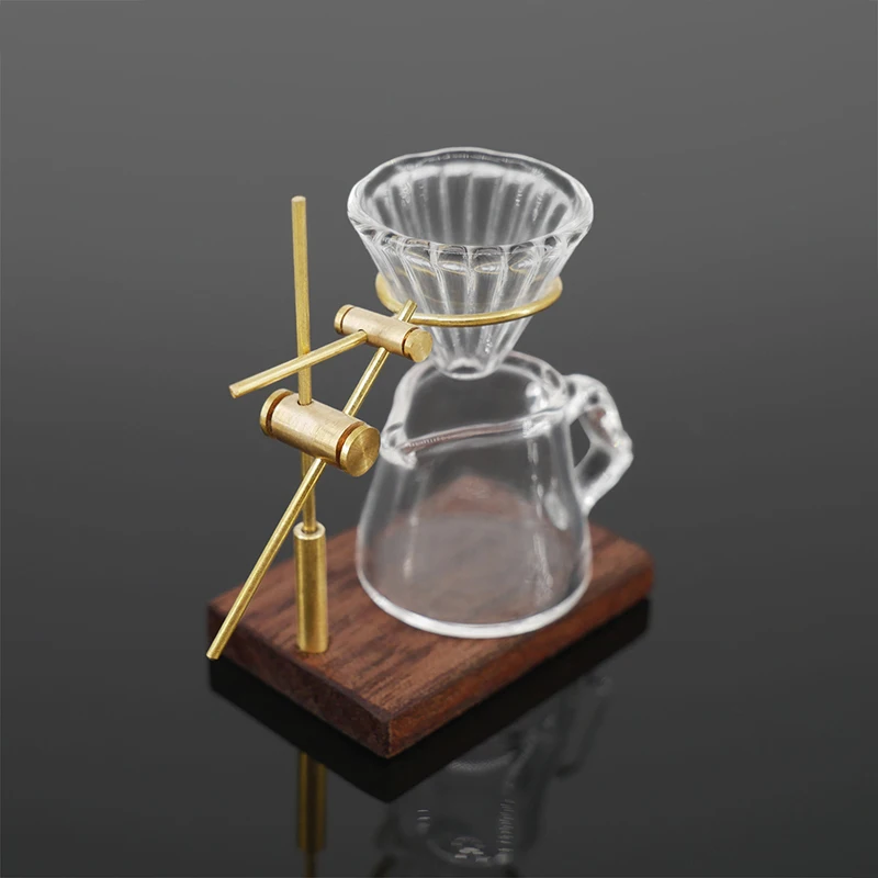 1Set 1:12 Dollhouse Miniature Hand-brewed Coffee Stand Glass Pot Funnel Mini Coffee Stand Coffee Maker Cup Model Kitchen Decor