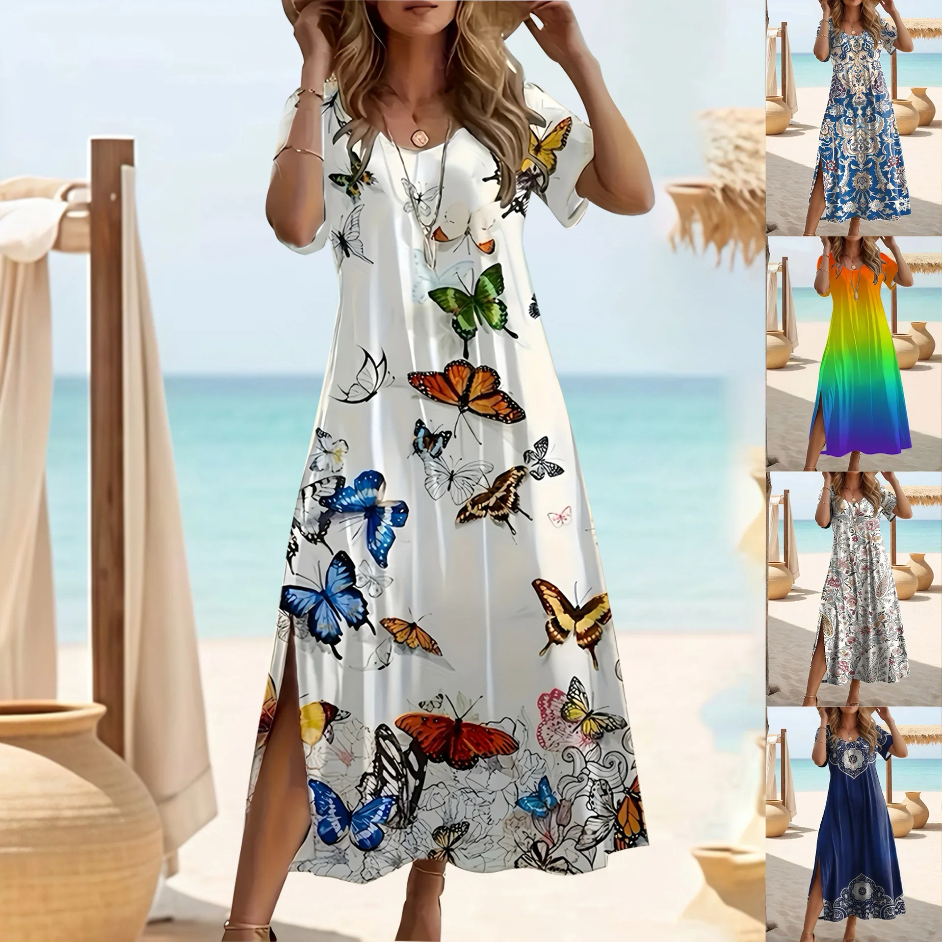 

Модная длинная женская юбка трапециевидной формы большого размера с принтом и высокой талией, полиэфирное волокно, V-Ne, этнический сарафан