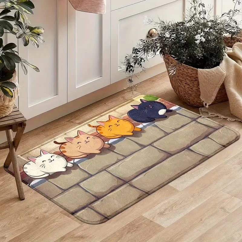 Cute Easter Cat Print Area Rug, Soft Non-Slip Long Strip Floor Mat for Kitchen and Living Room Decor