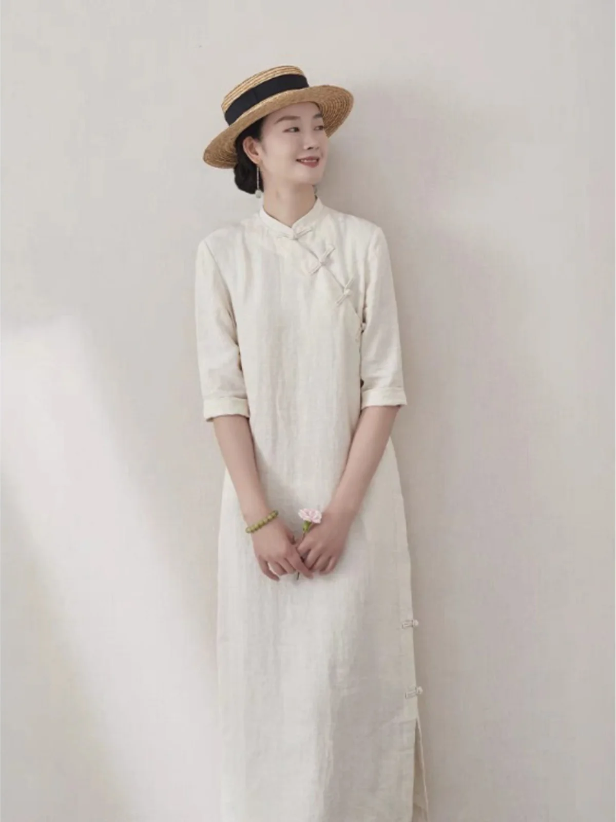 

Ele Long Dr с вышивкой из хлопка и льна. Китайский шлейф с низким разрезом. Повседневная одежда. Дышащая.