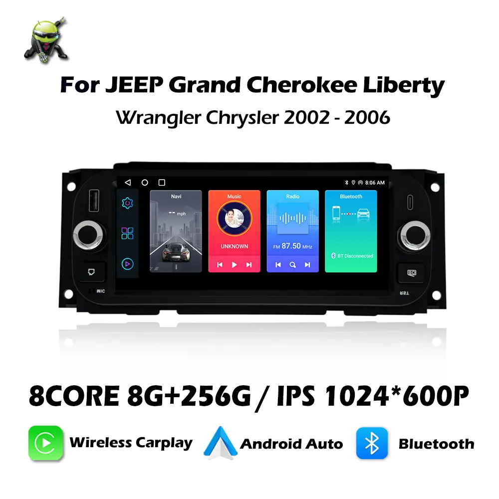 Android 16 For JEEP Grand Cherokee Liberty Wrangler Chrysler 2002 - 2006 Car Radio Multimedia Player GPS Navi BT DSP Stereo