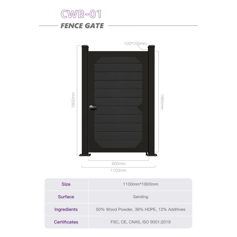 custom.Exterior Co-extrusion WPC Wood Grain Embossing Fence Sliding Door Safety Security Garden Gate