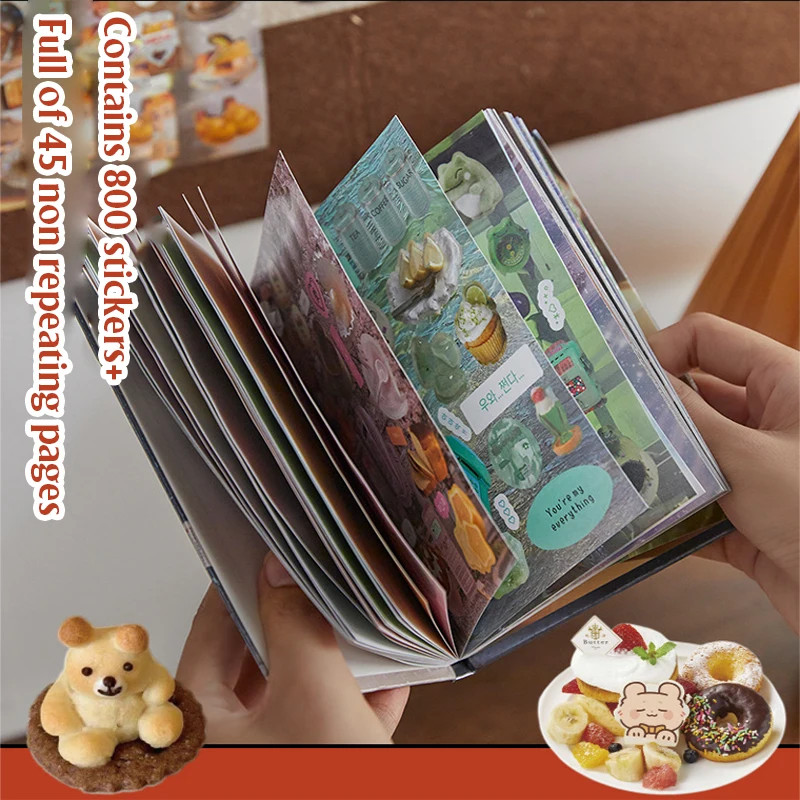 45 sheets/piece Explosive Flash Decorative Stickers Food Thick Handbooks Stickers Manga Die Cutting Book Clips Magazine Stickers