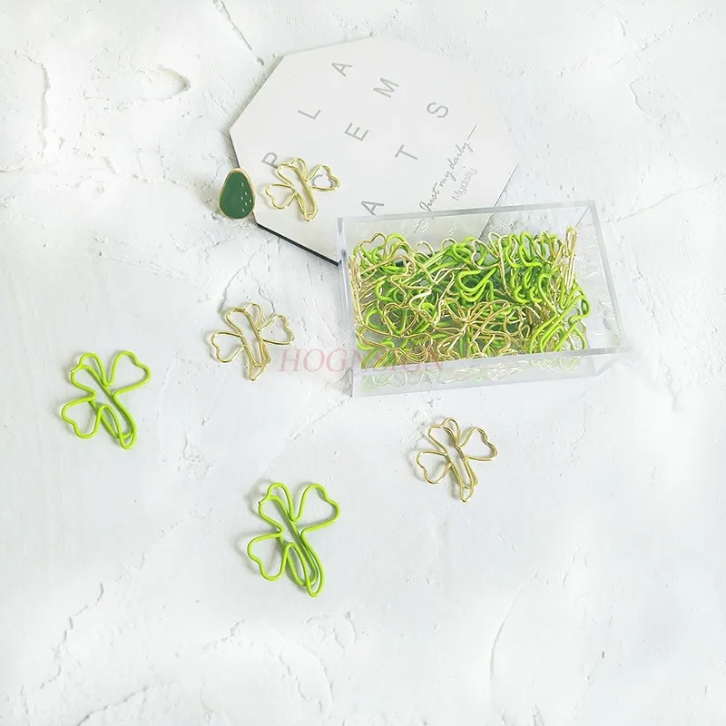 15pcs Mixed Four Leaf Grass Styled Paper Clips Student Lovely Bookmark Metal Paper Clips Colorful Paper Clips