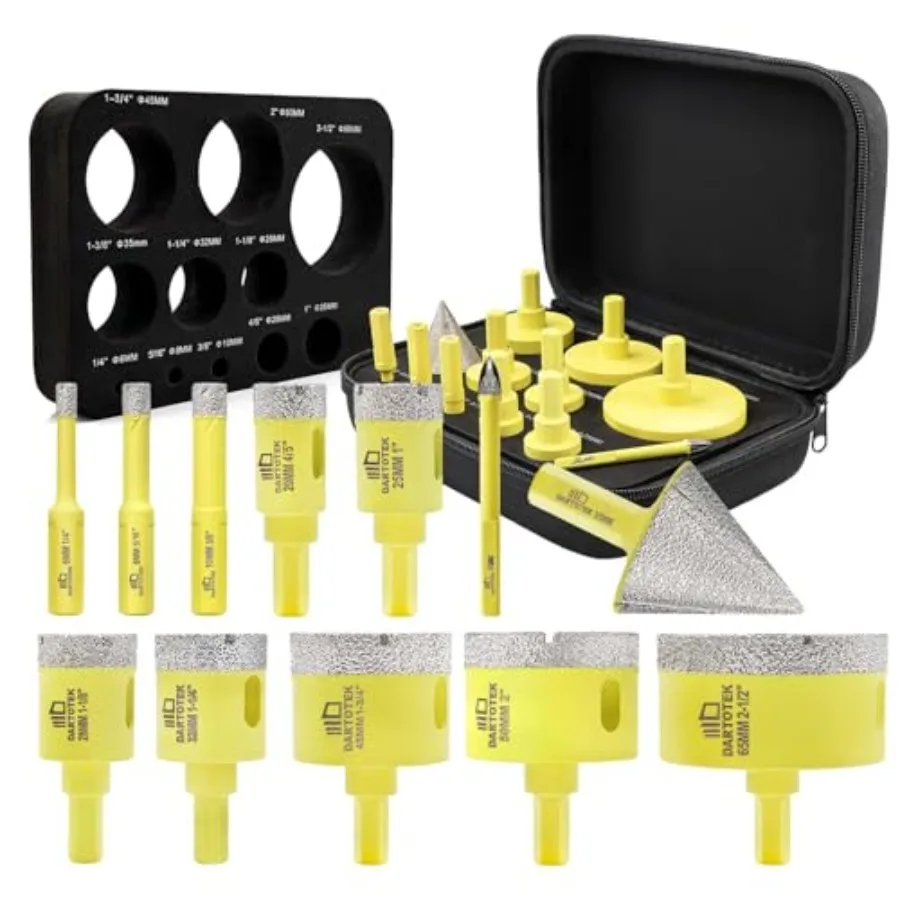 

Diamond Core Drill Bits Set PCS - Tile Hole Saw Kit 6/8//20/25/28/32/45/50/65mm/1-3/8/6mm for Porcelain, Ceramic Tile, Granite,
