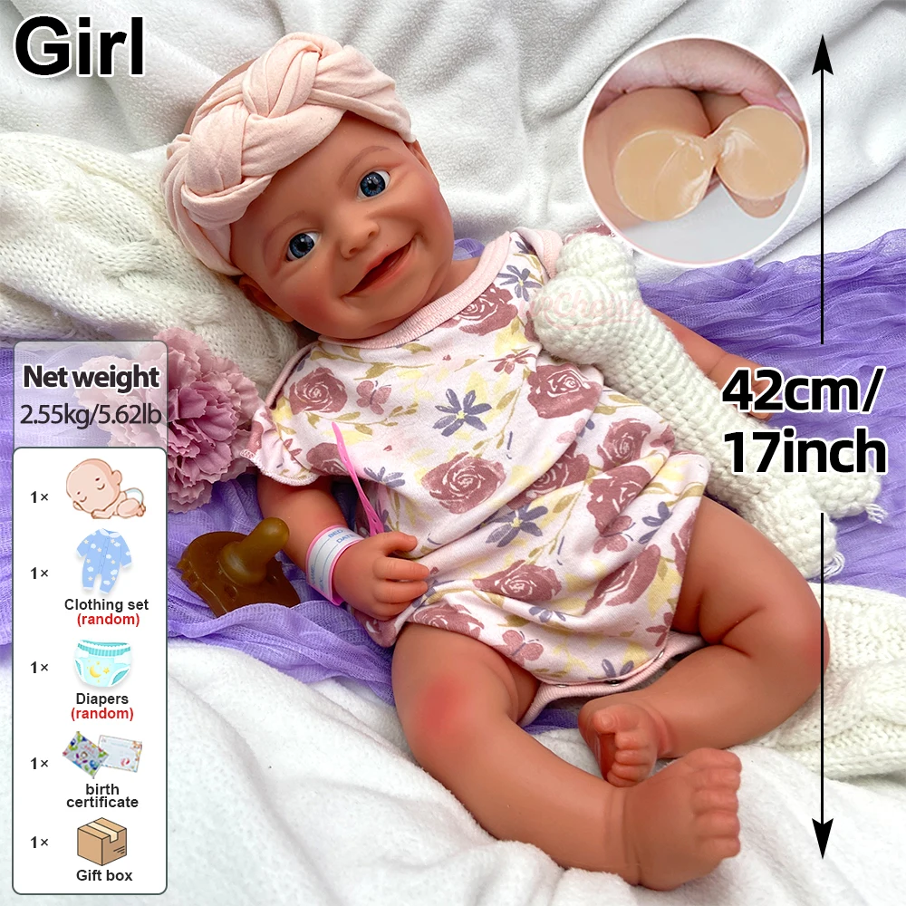 17 بوصة كامل الجسم السيليكون ولد من جديد طفل فتاة لمسة ناعمة واقعية وزن العلاج دمية حديث الولادة رفيق للأمهات المحزنات