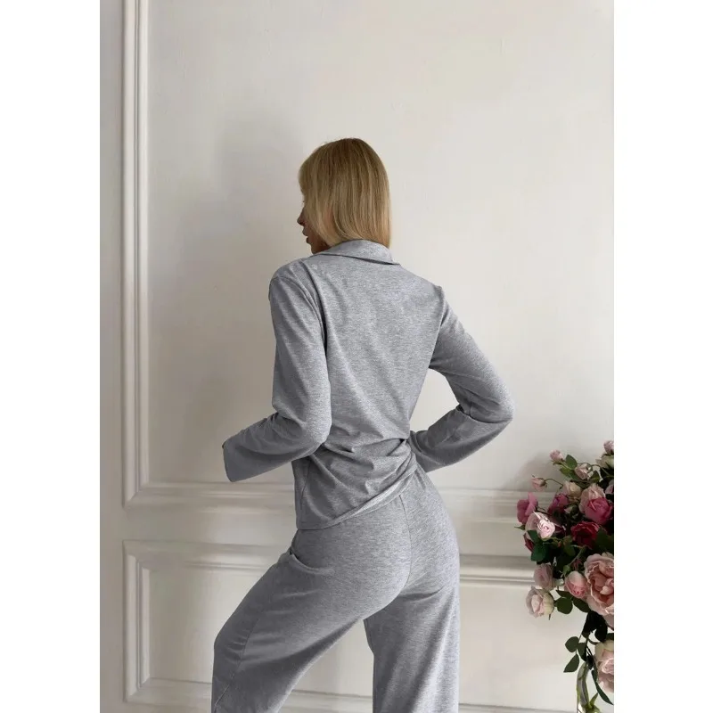 2025 Women's Autumn Winter Long Sleeve Pajama Set Soft Milk Silk Two Pieces Lounge Wear Elegant European Style
