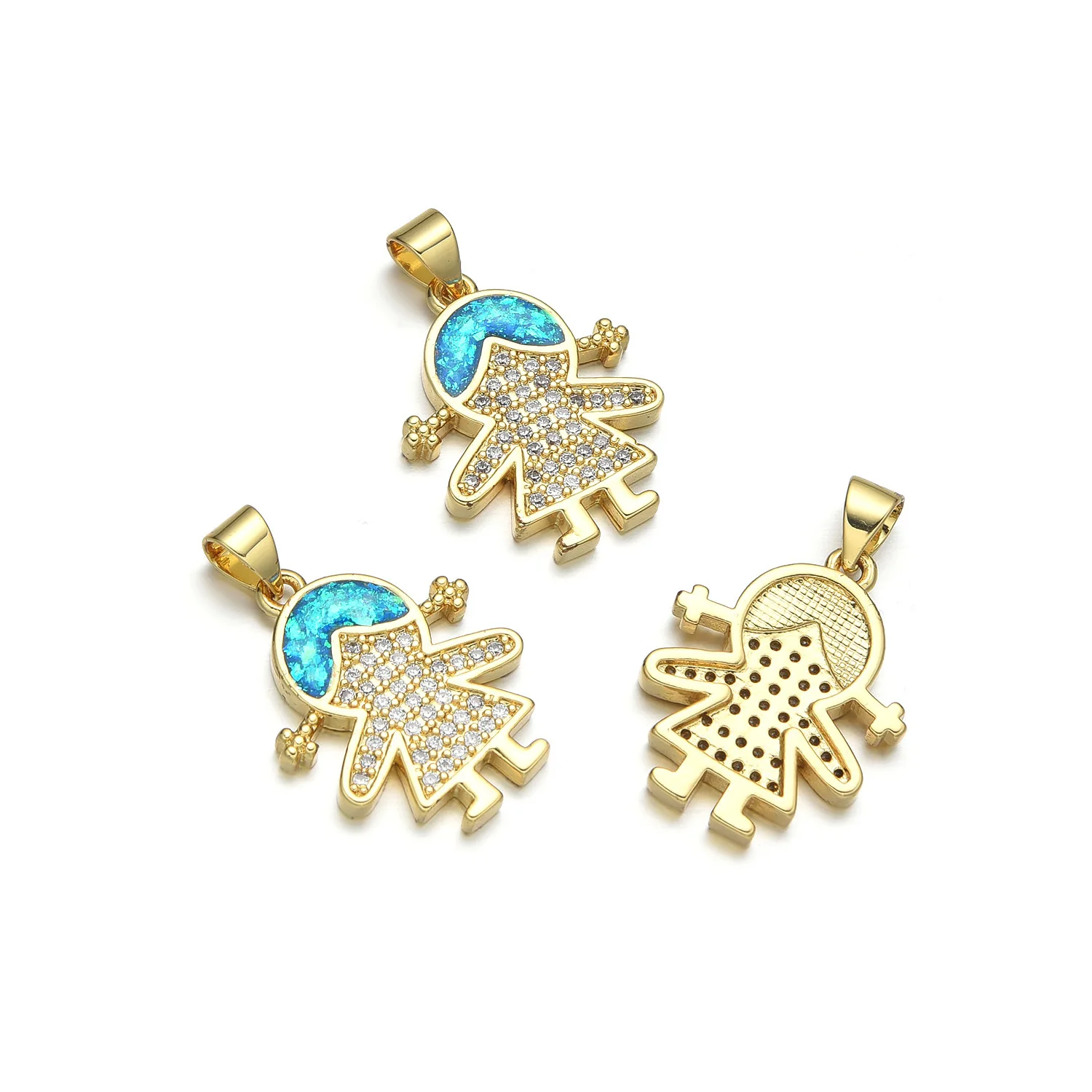 5pcs Fashionable Copper Inlaid Zircon Obo Cute Angel Boy Girl Necklace Pendant DIY Jewelry Making Materials Accessorie Wholesale