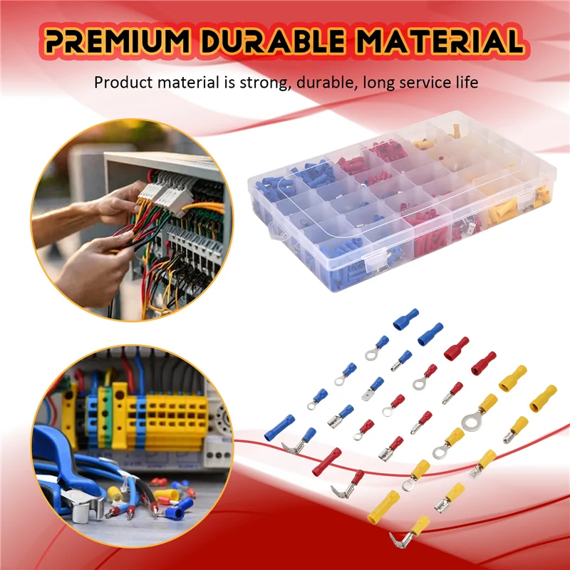 PTST 720Pcs Cable Lugs Assortment Kit Wire Flat Female And Male Insulated Electric Wire Cable Connectors Crimp Terminals Set