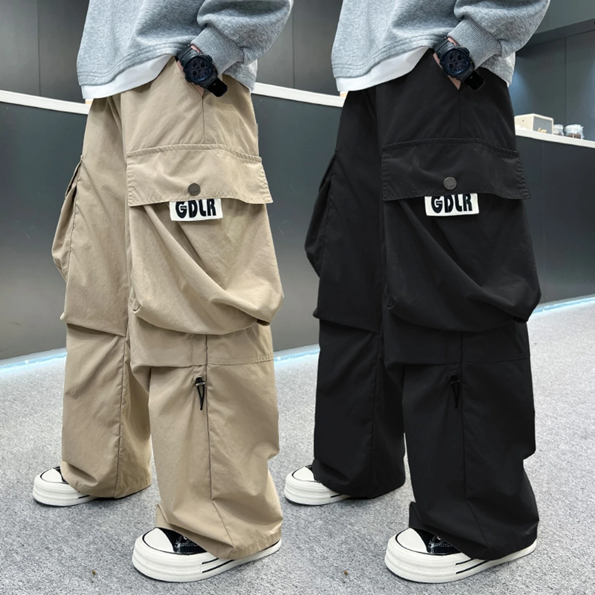 American High Street Work Pants Boys Teenager Autumn Trendy Outdoor Functional Wide Leg Loose Straight Casual Long Trousers