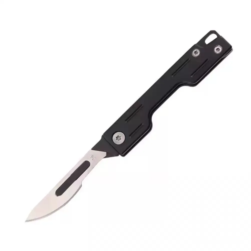 Edelstahl Schnellöffner Skalpell MINI Flaschenöffner Klappmesser Outdoor Survival Camping Tragbares EDC-Werkzeug mit Austauschbarer Klinge