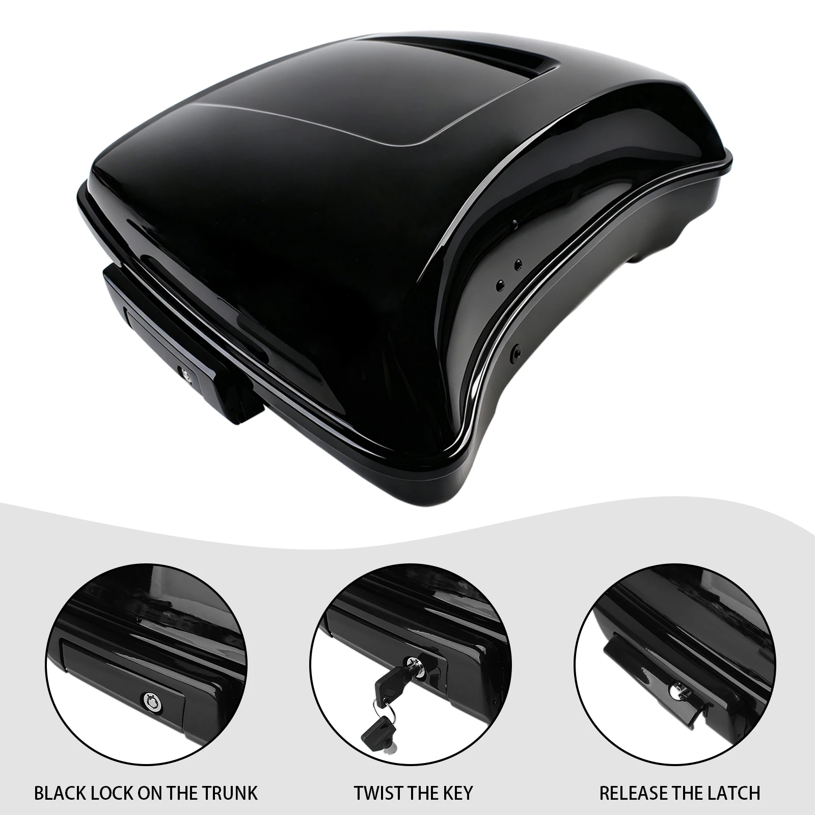 Black Razor Tour Pak Trunk Hard Luggage Case With Latch Lock For Harley Touring Road King Street Glide Electra Glide 2014‑2025