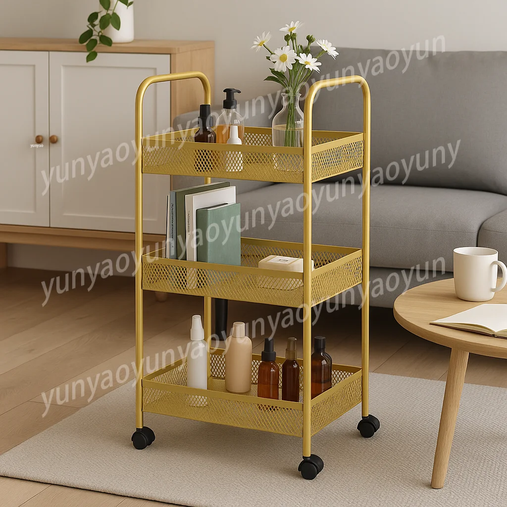 Трехуровневая металлическая тележка-органайзер на колесиках для салонов красоты, маникюра, парикмахерских и тату-салонов