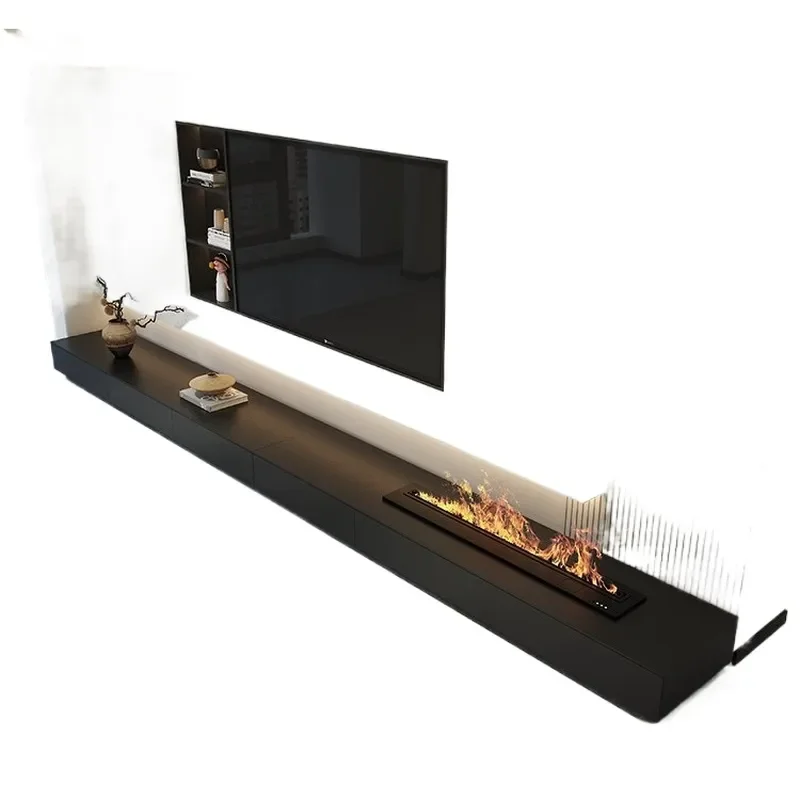 Italian Minimalist Rock Panel TV Cabinet with Fireplace Modern Simple Living Room Home Light Luxury High End Floor TV Stand