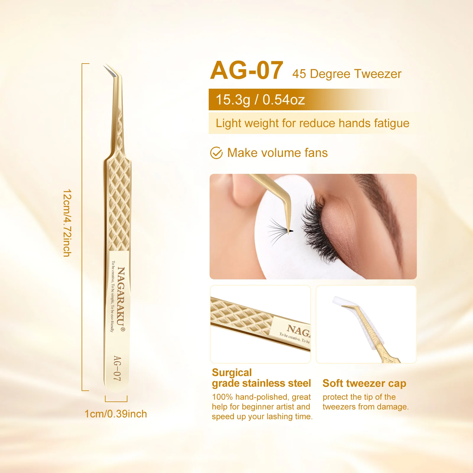 NAGARAKU Präzisionspinzette mit Faserspitze für Wimpernverlängerungen, professionelle Wimpernpinzette, antistatisch, gerade – Detail 9
