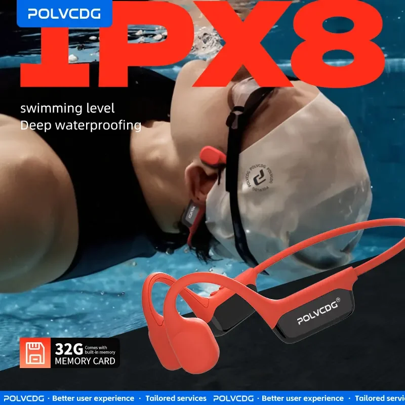 POLVCDG Bone Conduction Earphones with LED Display 32GB MP3 Mode Swimming Bluetooth 5.4 Open Earphones S10