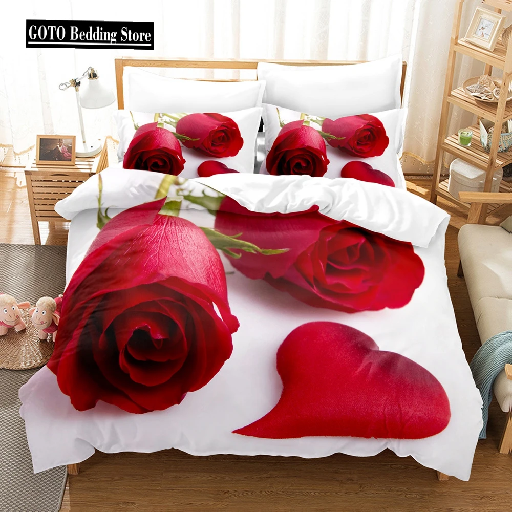 

Red,Pink Rose Flower Bedding Set for Wedding ,Bed Linens, Duvet Cover Sets, Twin, Full Queen, King Bedroom Set, Valentine's Day