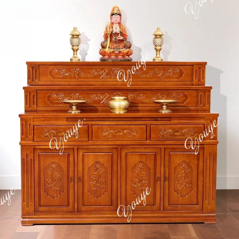 N19  Table Home Incense Case Cabinet Solid Wood Buddha Shrine Multi-Layer Buddha Hall Stepped Offering Table