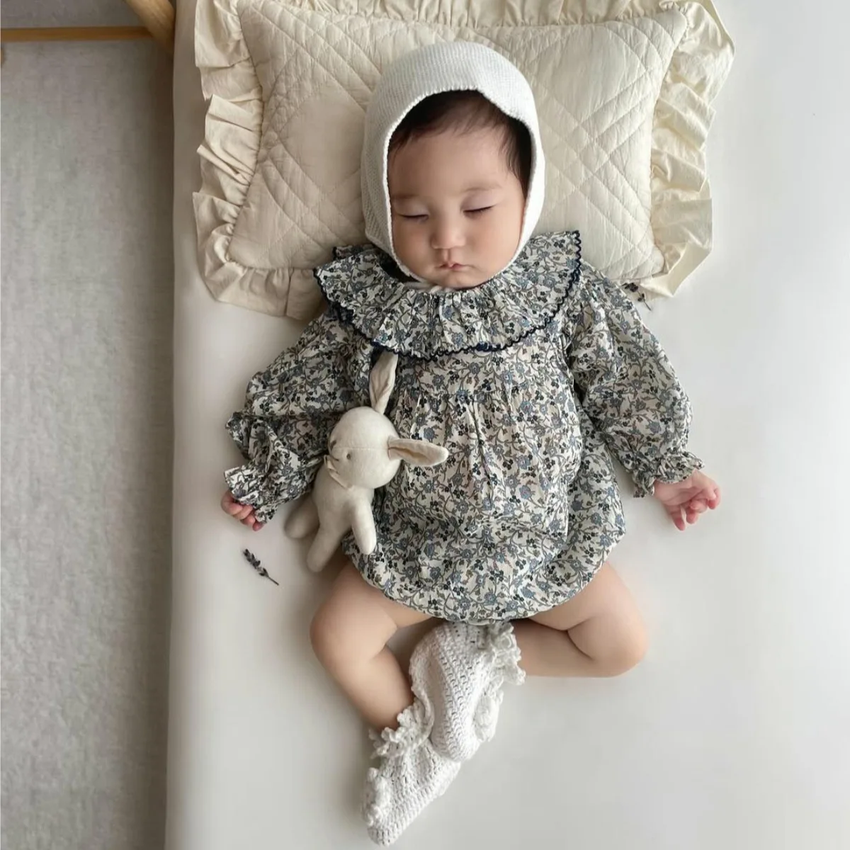 2026 Spring Summer Girls' Flower Lotus Leaf Collar Baby Sweet Jumpsuit Fashion and Comfortable Kids Romper