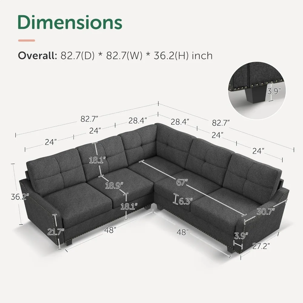 Convertible Sectional Sofa L Shaped Couch for Small Apartment Reversible Sectional Couches for Living Room,Dark Grey furniture image 2