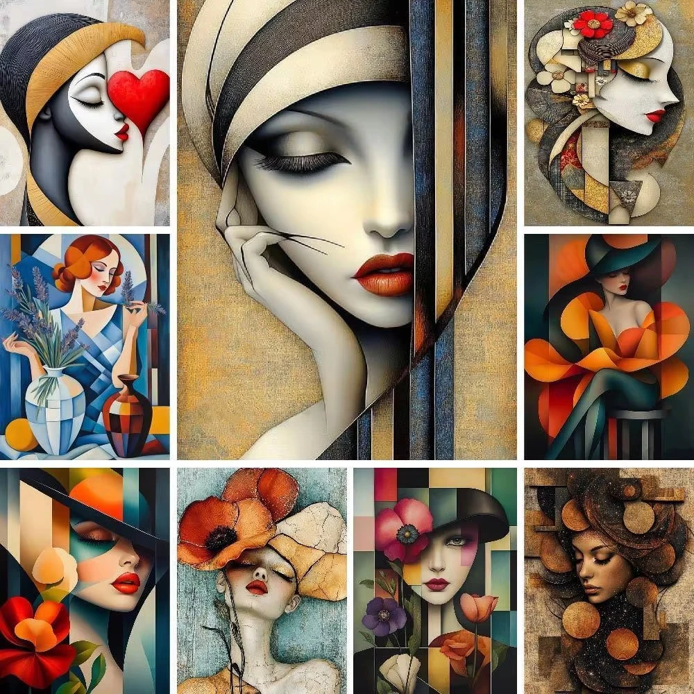 Acrylic Paint By Numbers Abstract Girl Oil Painting Package Art Picture For Bedroom Wall Adults Hand Painted Unique Gift
