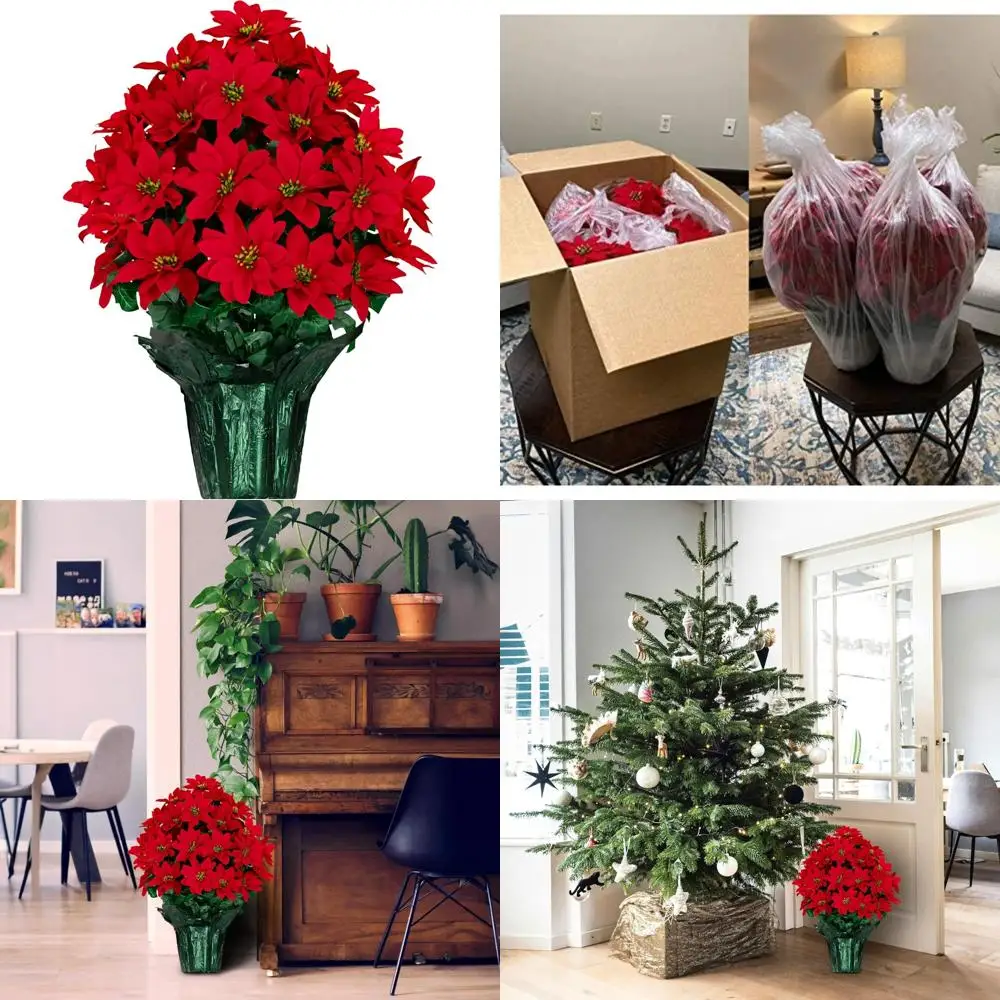

Artificial Red Poinsettia Flowers in a 24-Piece Bouquet with a 5-Pound Weighted Pot, Standing 24 Inches Tall and 18 Inches Wide