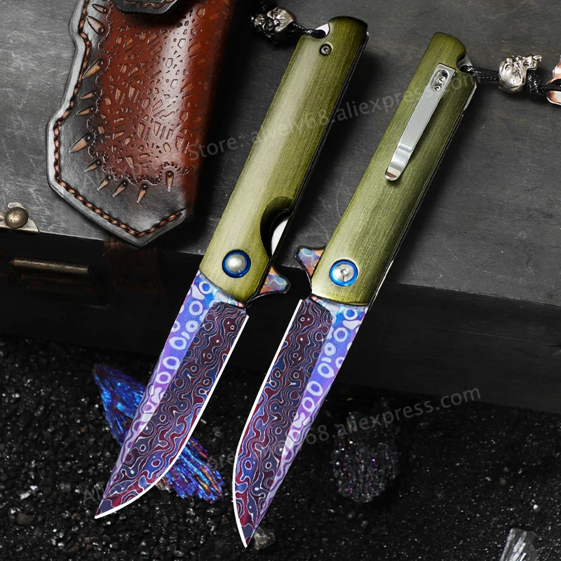 High-quality Damascus steel folding pocket knife, ideal for outdoor activities, Fishing，camping,  hiking, and as EDC knife