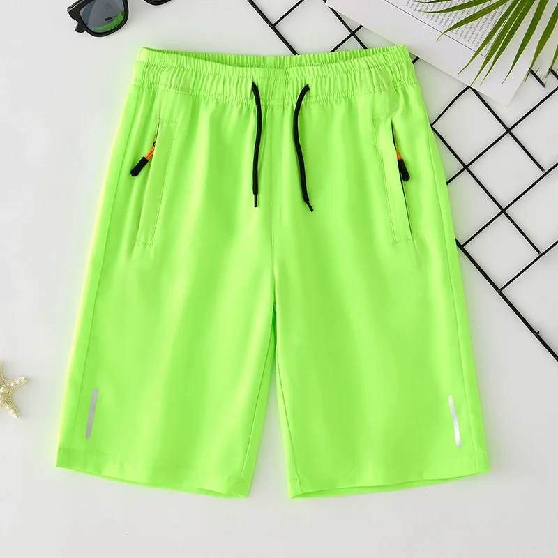 4-14 Years Boys Summer Cool Ice Silk Shorts Fashion Solid Color Stretch Knee-length Sweatpants for Kids Thin Casual Middle Pants