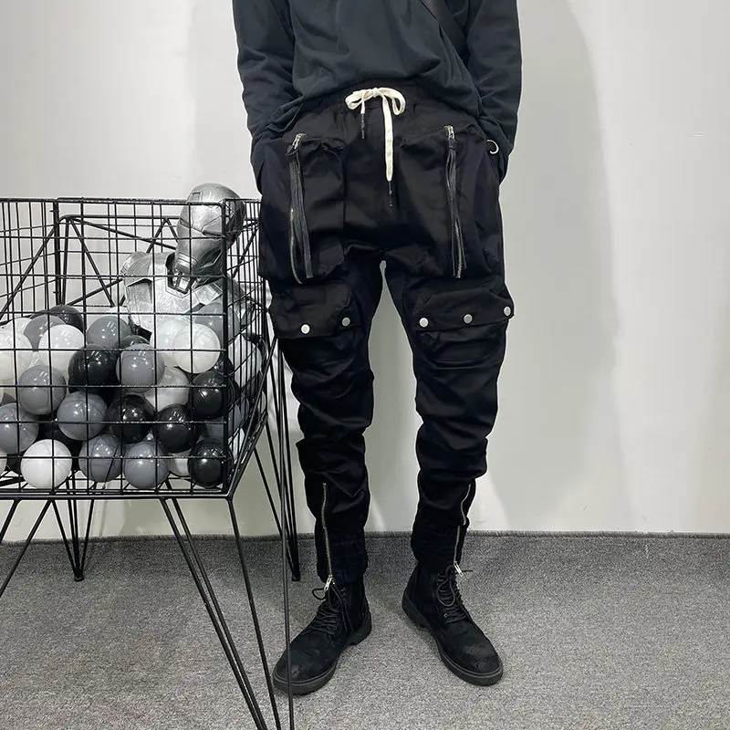 Avant-Garde Dark Fashion  Personality Loose Multi-Pocket Ankle Banded Working Pants Trend Handsome Function Skinny