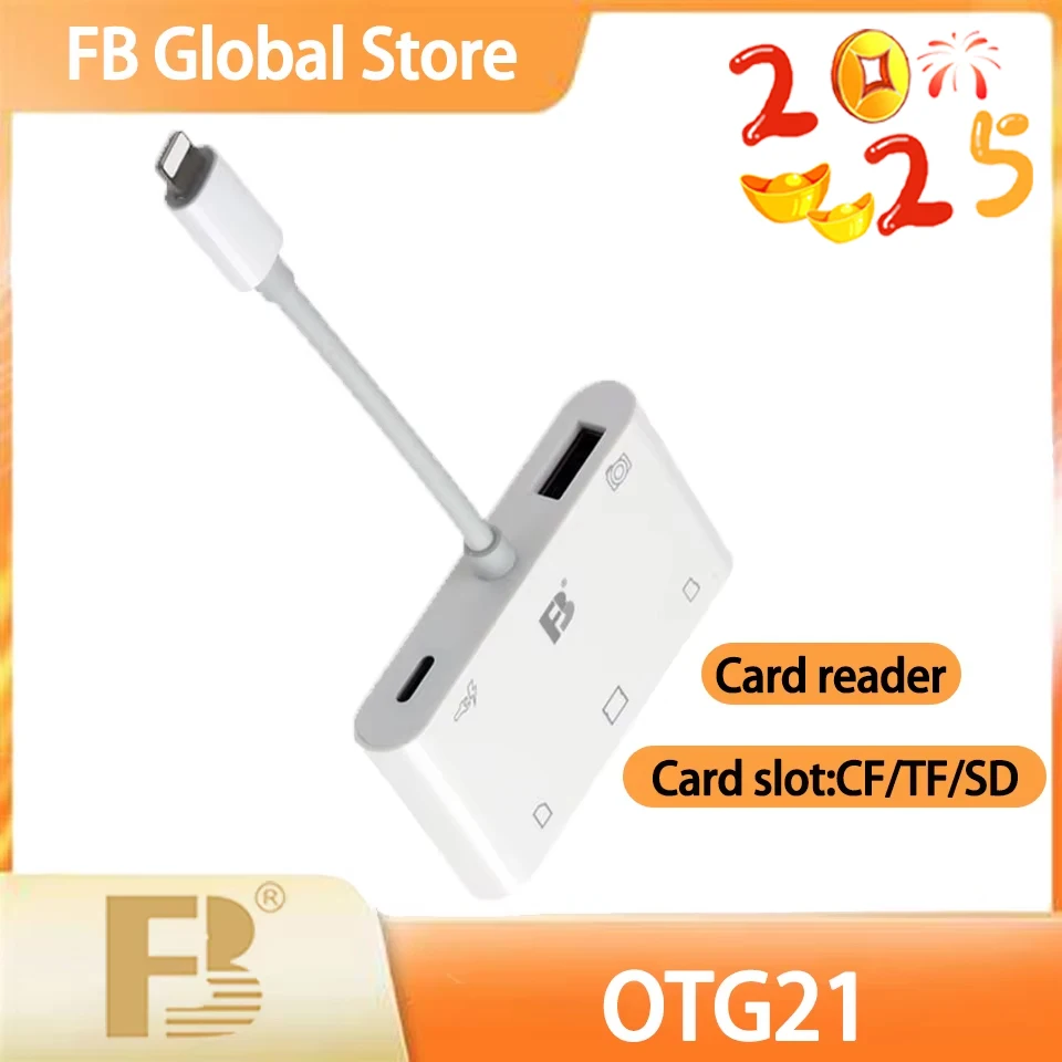 FB OTG21 5 in 1 Card Reader Data Transfer Charging Lightning iOS does not Require APP Support for CF TF SD Card for iPhone iPad