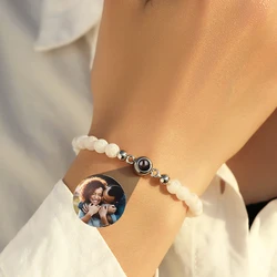Custom Photo Natural Stone Bracelets Personalized Projection Bracelet With Couple Pet Picture Inside Jewelry Valentines Day Gift