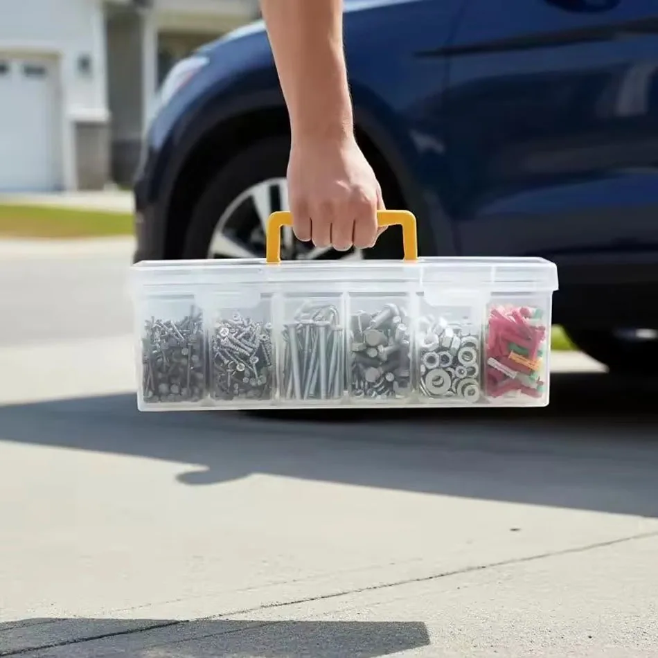 7pcs Multi-functional household hardware tool box, transparent portable tool storage box, wrench and screw parts organizing box