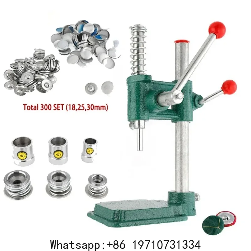 Button Maker Manual Cloth Buckle Fabric Covered Button Machine Button Mould Dies Hand Press DIY Tool with 3 Molds 300pcs Buttons