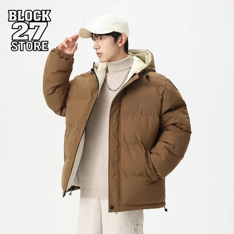 

Зимнее мужское пальто, модный простой однотонный мужской пуховик с капюшоном, утепленный морозостойкий повседневный мужской пуховик на молнии с длинными рукавами