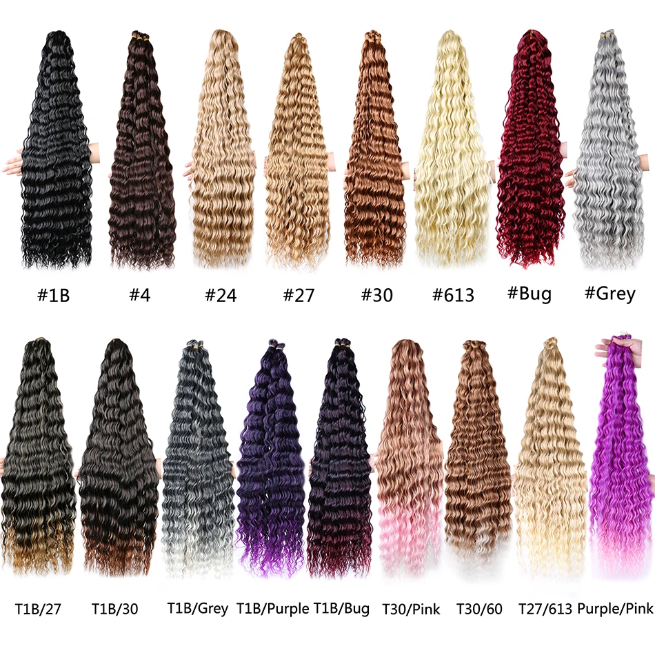 TMT เอเรียลผมลอนคลื่นสังเคราะห์32นิ้วม้วนต่อผมเอเรียลลอนลึกเกลียวถักไหมพรมโครเชท์บิดเกลียว