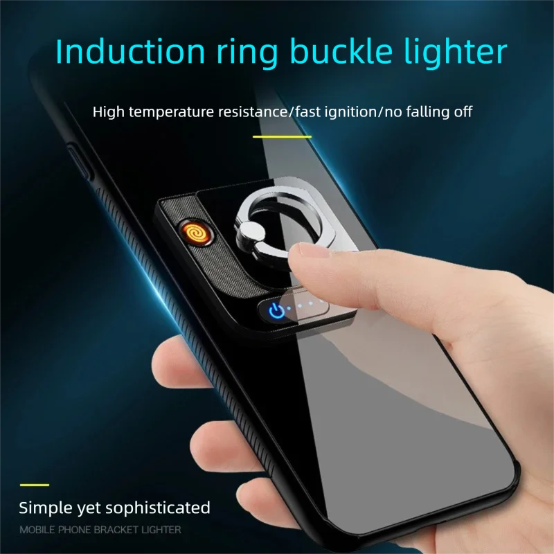 Multi functional mobile phone ring buckle lighter USB charging windproof cigarette lighter holder as a creative gift for men